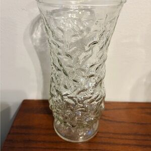 Vintage Hoosier Glass Clear Crinkle Vase 8.5" MCM Textured Ice Bark Decor #4082
